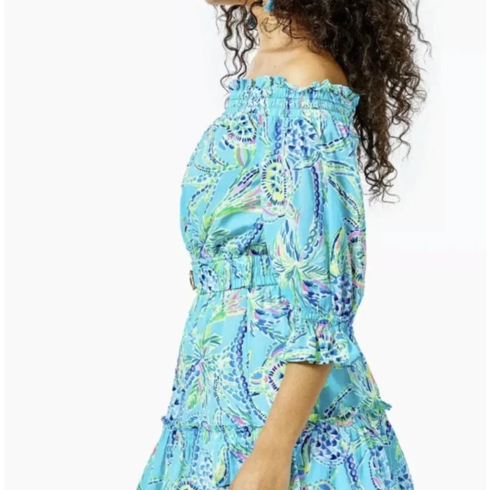 Lilly Pulitzer Sz XS Louisa off the shoulder Dress Turtle Season - Picture 4 of 15